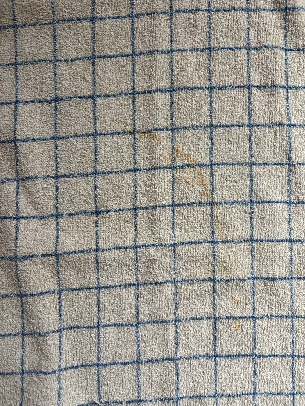 Vintage Dundee 'Hers' Cotton Blend Bath Towel Tan with Grid and Stripes Made in - Picture 2 of 3